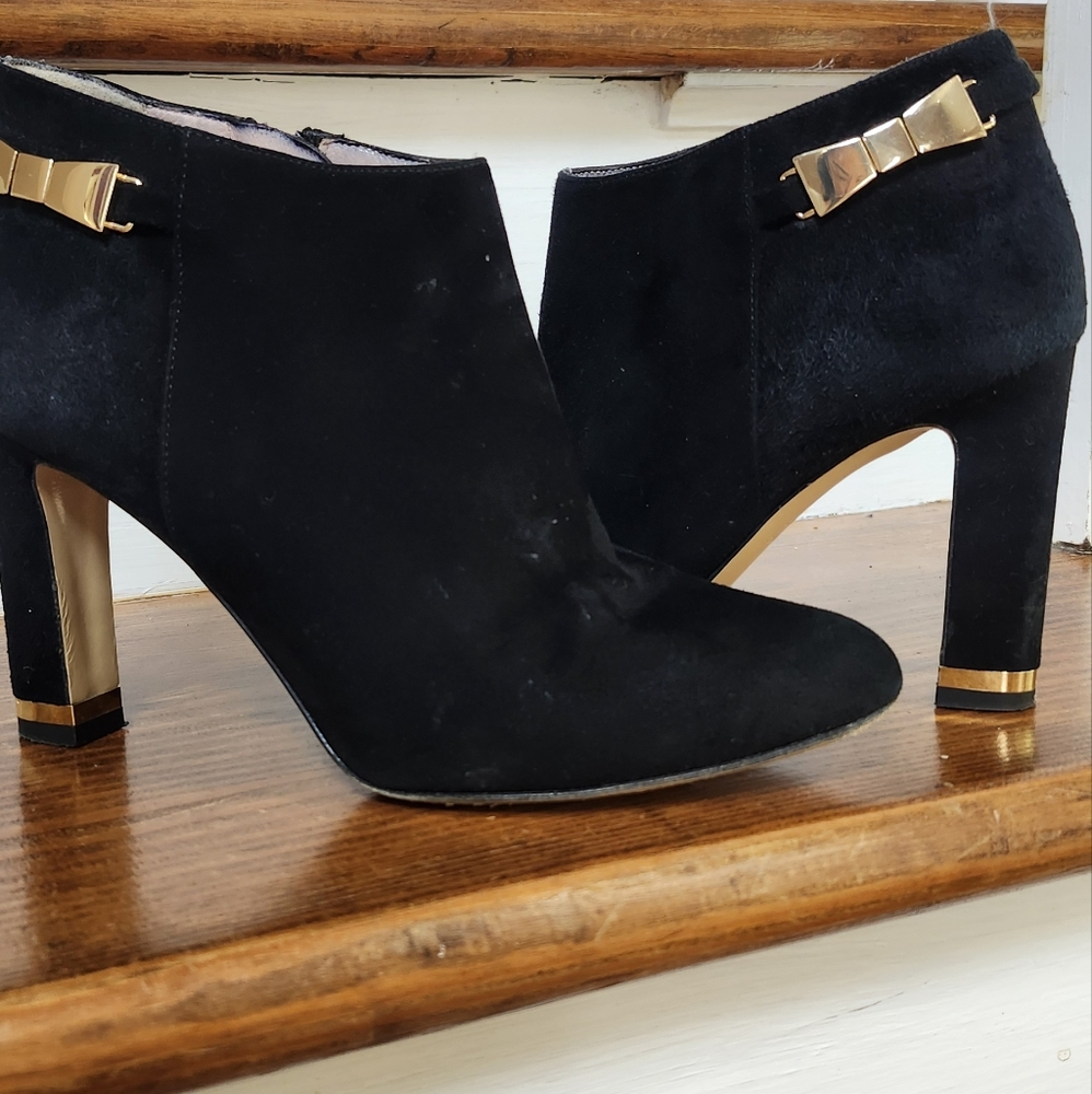 Kate Spade Black Heeled Boots with Gold Bow Detail